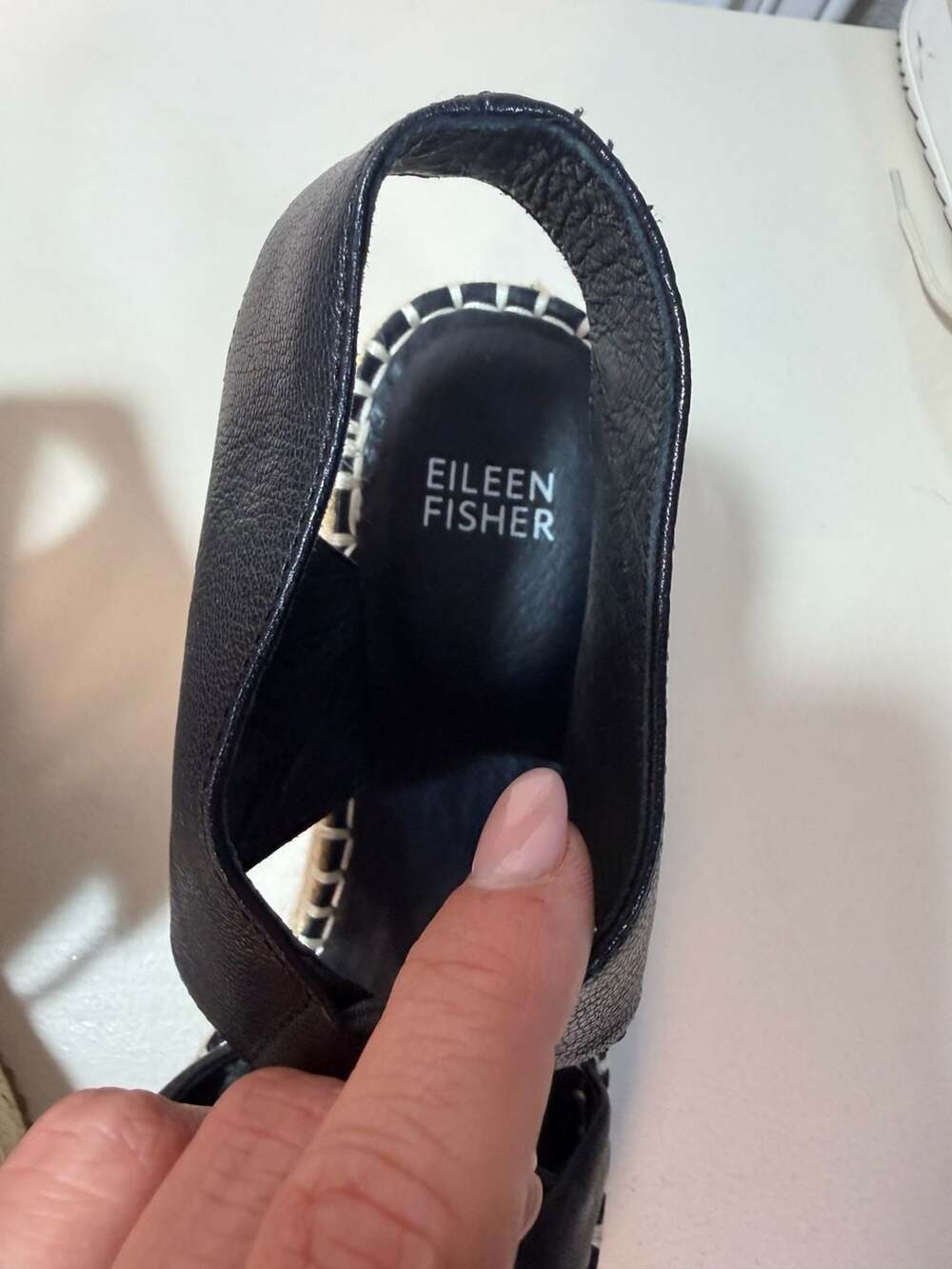 Eileen Fisher Black Leather Espadrille Wedge Sandals Size 8.5 - Picture 2 of 6